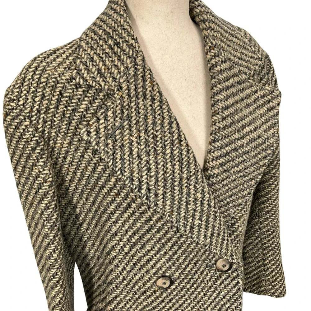 Josh Evan Pea Coat Women 12 Gray Beige Neutral Tweed Wool Double Classic USA VTG